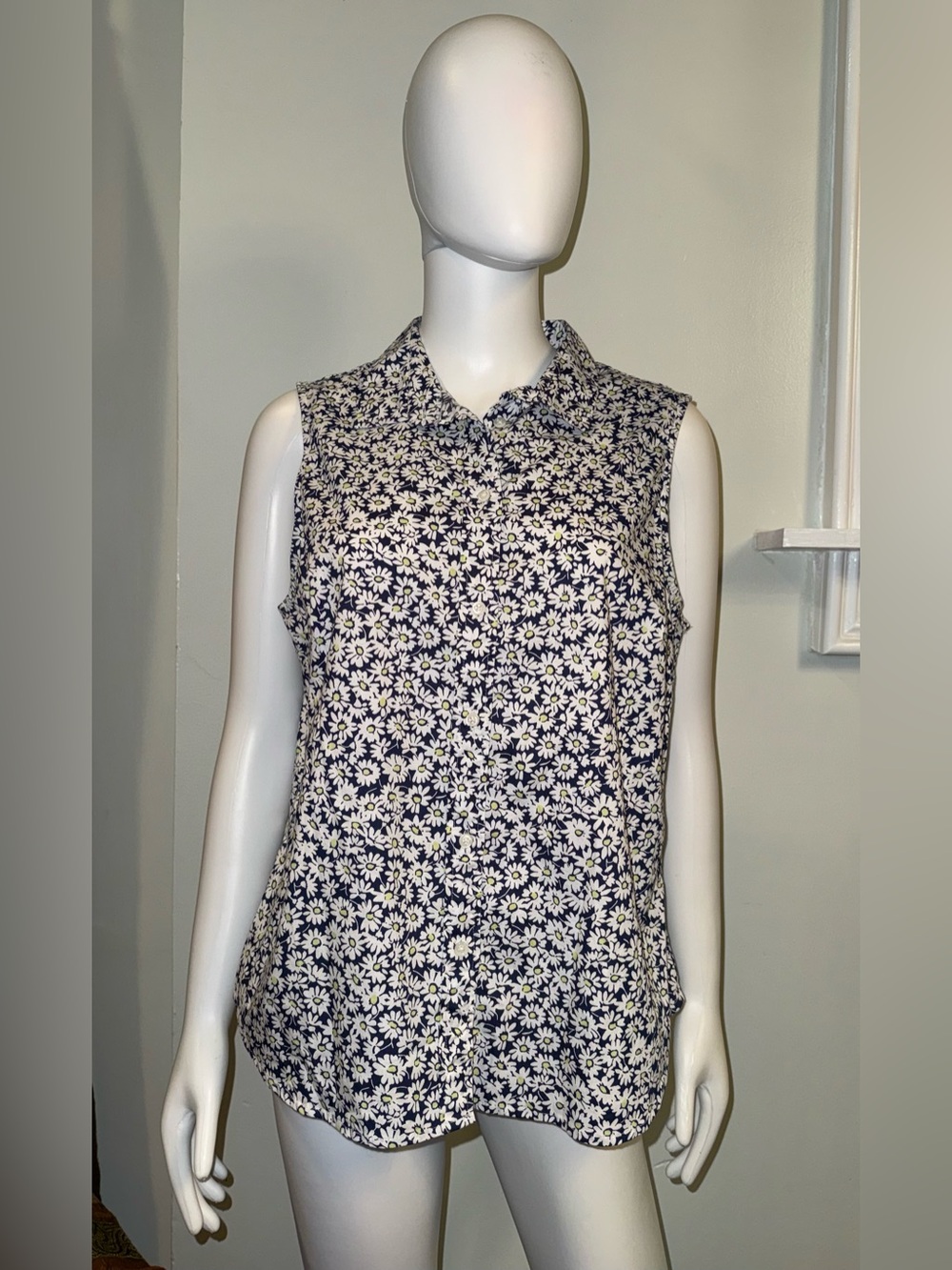 J. Crew Navy Floral Daisy Sleeveless Collared Camisole